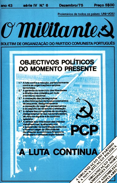 Capa do Boletim O Militante de Dezembro de 1975